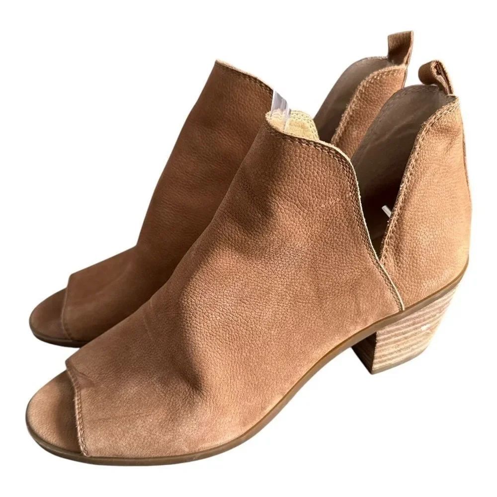 Lucky Brand Womens LK Barren Heeled Booties Brown Leather Open Toe 8.5